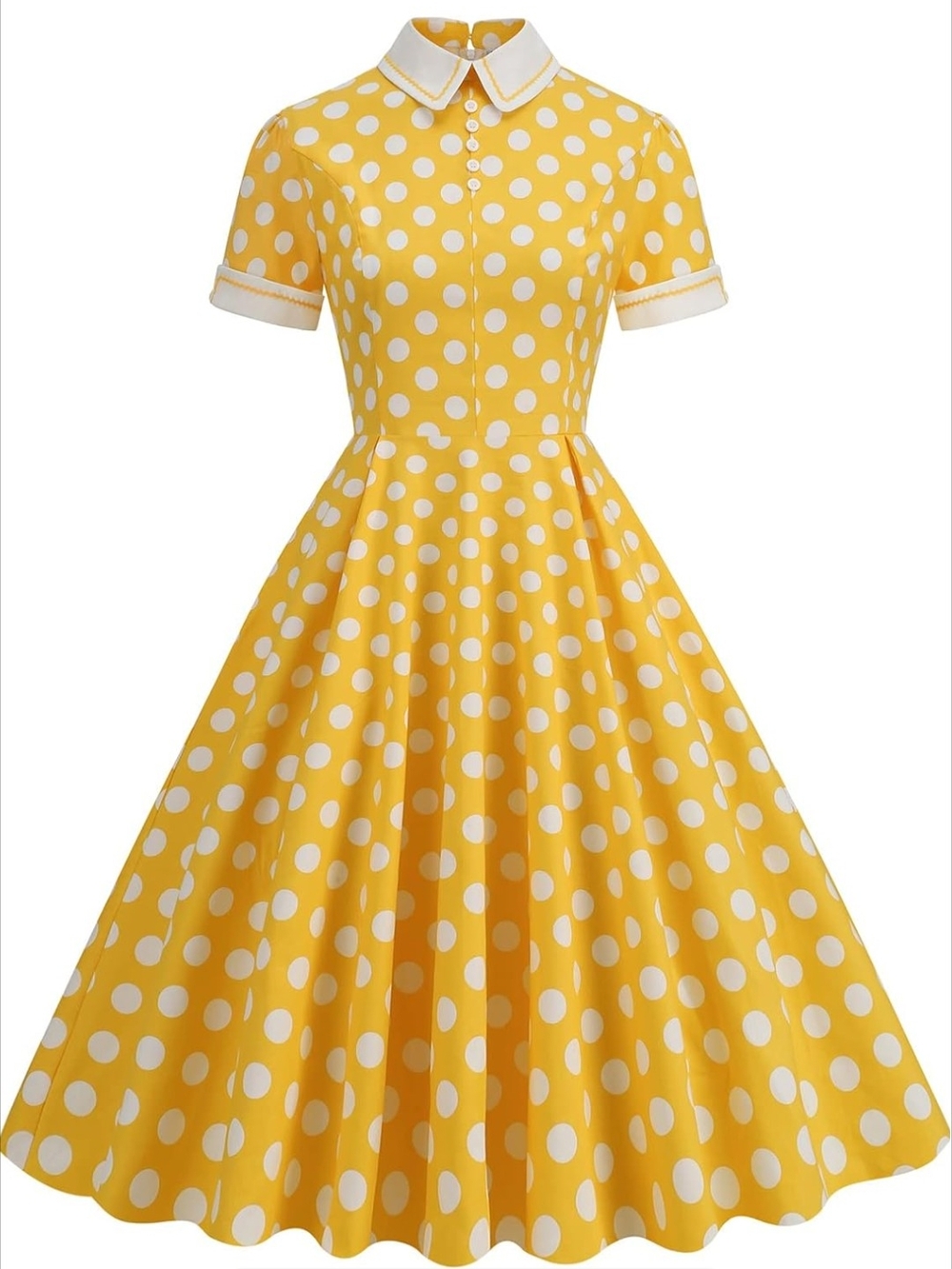 Vintage-Inspired Yellow Polka Dot Fit & Flare Dress NEW Size XL